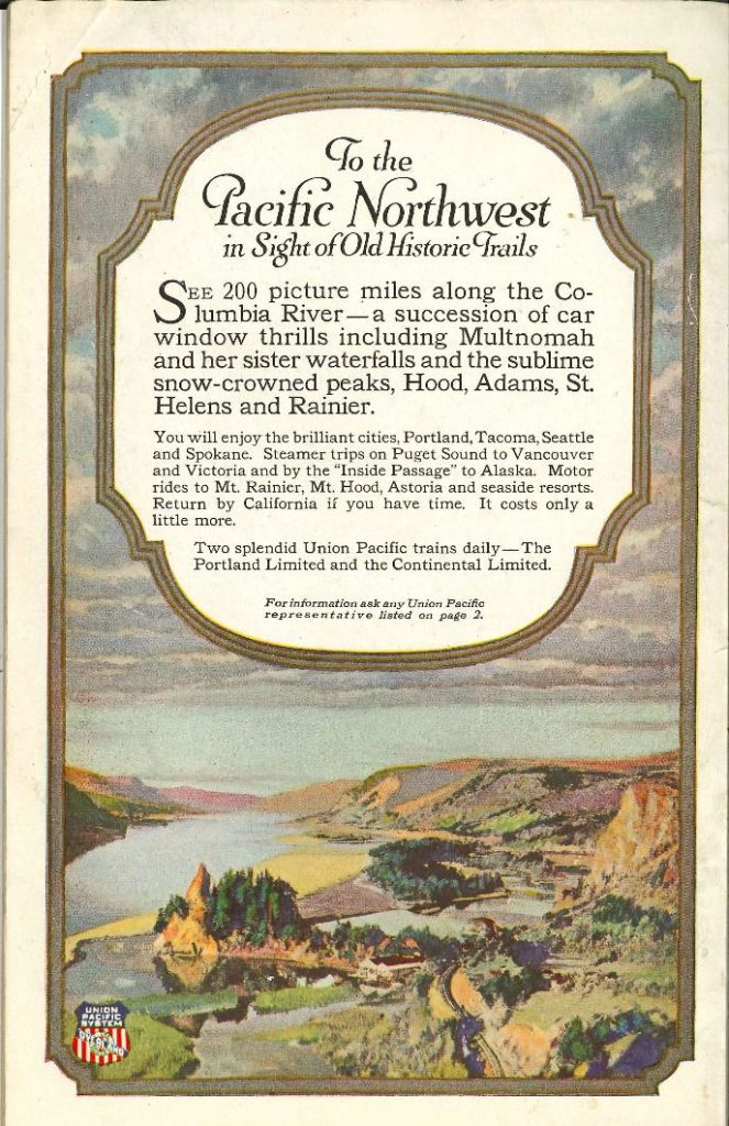 Back of Union Pacific menu.