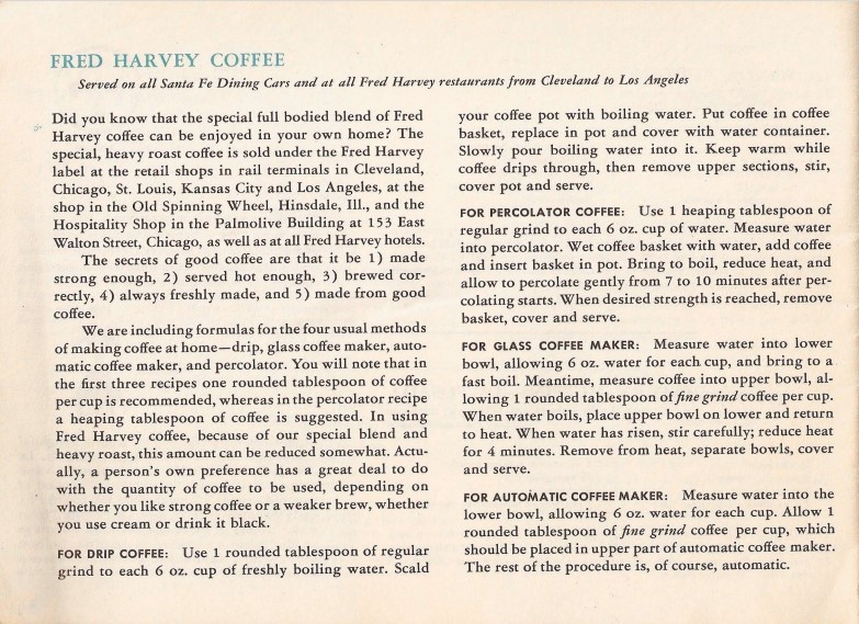 Fred Harvey Coffee.